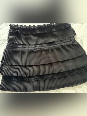 IRO Sevy Black Pleated Tiered Lace-Trim Mini Skirt 40